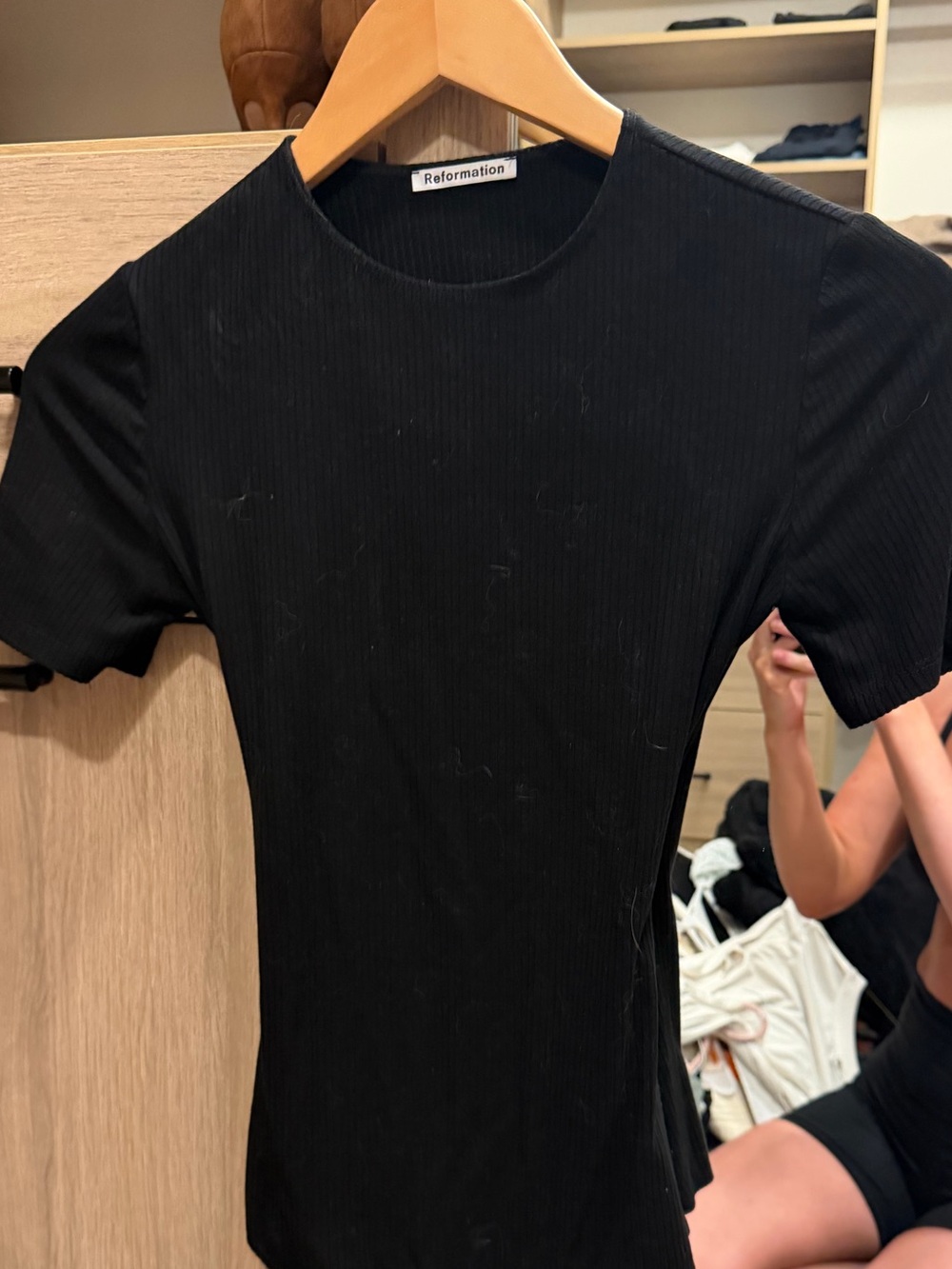 Reformation Black Ribbed Short Sleeve Bodysuit - XS